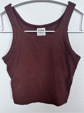 🤎 PINK Victoria’s Secret Espresso Brown Ribbed Crop Tank XS 🤎